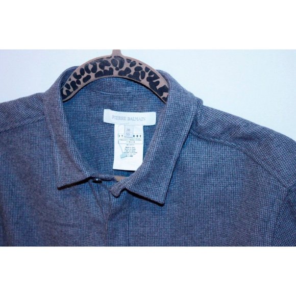 $300+ PIERRE BALMAIN MADE IN ITALY GREY BUTTON UP SHIRT FRONT POCKET SOFT COTTON - Picture 2 of 2